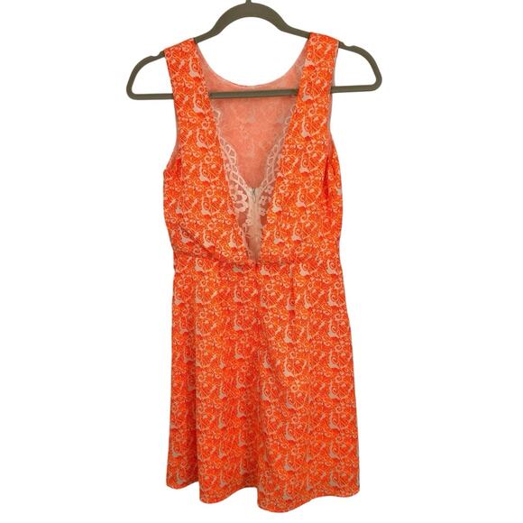 MM Couture Lace Back Sleeveless Sheath Dress Size Small Bright Orange Paisley - Picture 2 of 10